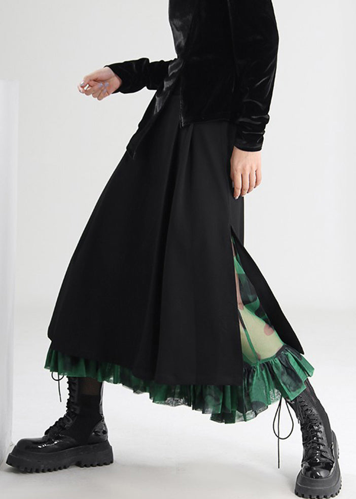 French Black Side Open Tulle Patchwork Skirts Spring AS1010 Ada Fashion