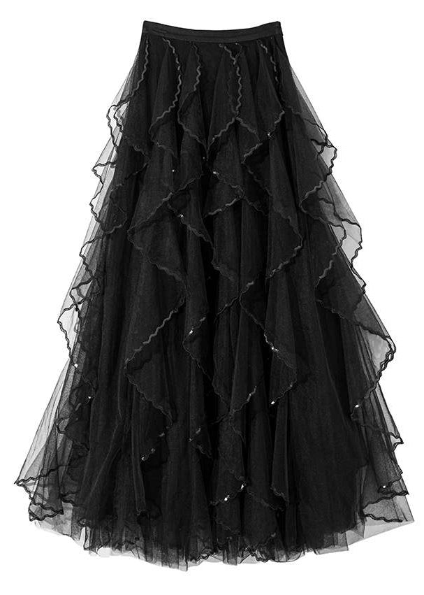 French Black Solid High Waist Tulle Skirt Summer Ada Fashion