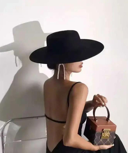 Woolen Brim Jazz Large Versatile Black Hat French