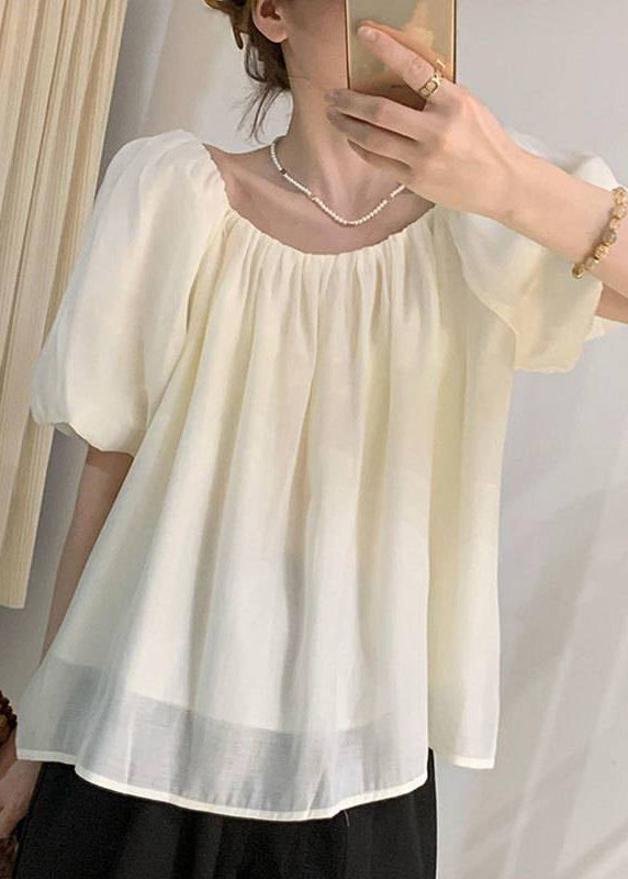 Tops Wrinkled French Puff Black Chiffon Sleeve