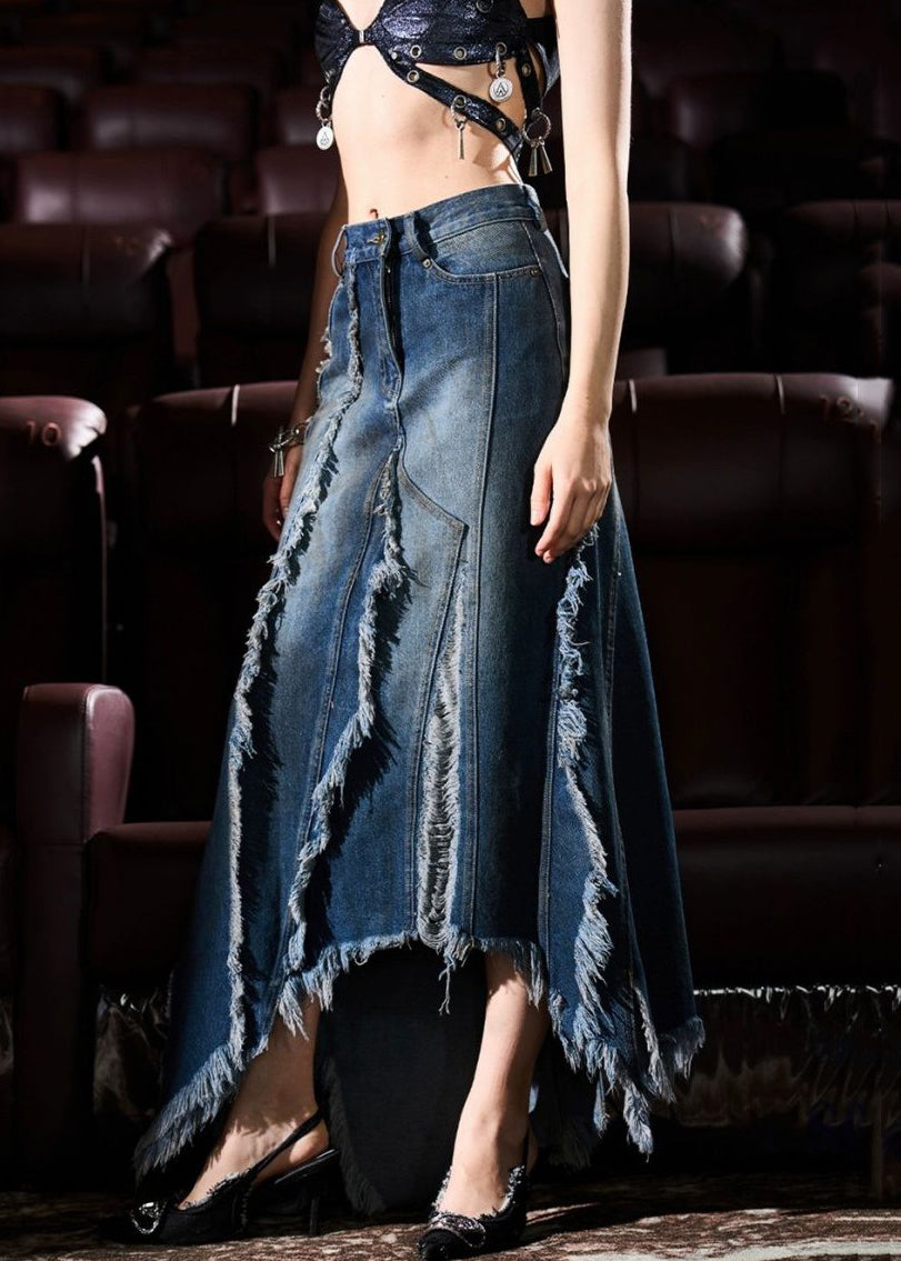 Jupe en jean à pompons asymétrique bleu français Été AW1015