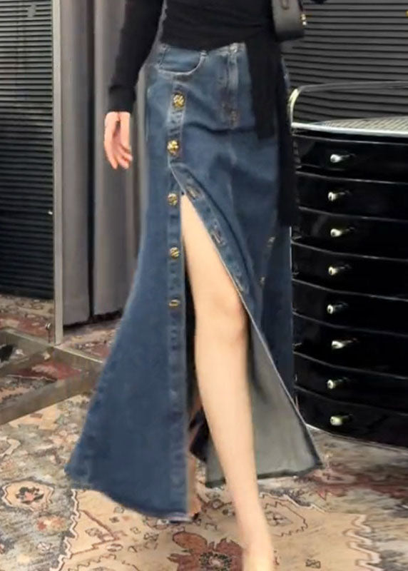 Offene Denim Französisch Seite Blau Röcke Taste Frühling