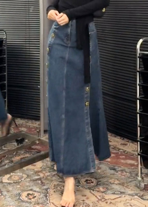 Offene Denim Französisch Seite Blau Röcke Taste Frühling