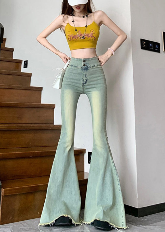 Französische blaue Schlaghose aus Denim mit hoher Taille, Frühling YP028