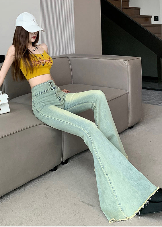 Französische blaue Schlaghose aus Denim mit hoher Taille, Frühling YP028