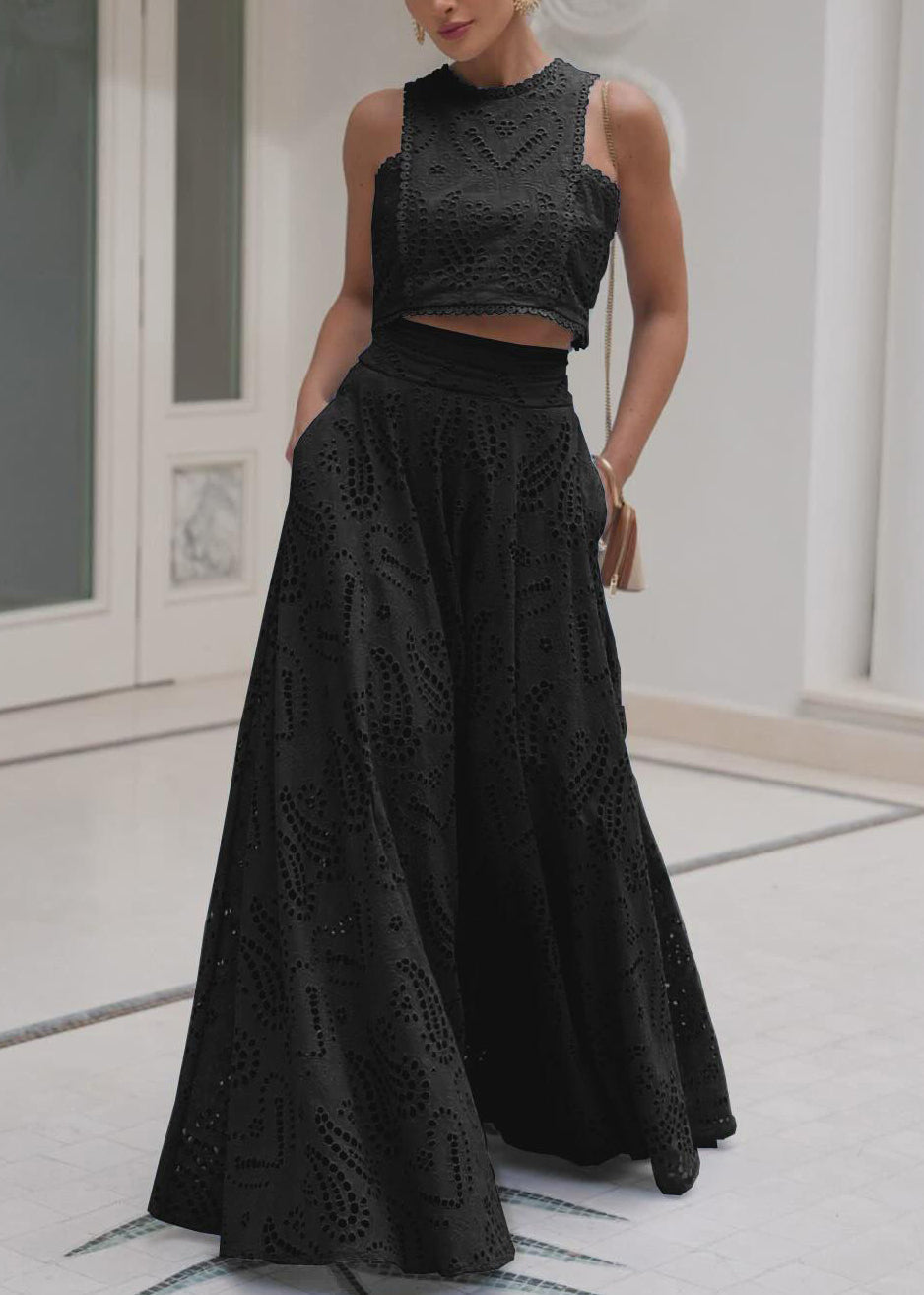 Röcke Und Stück Baumwolle Blau Tops Französisch Set Zwei Aushöhlen