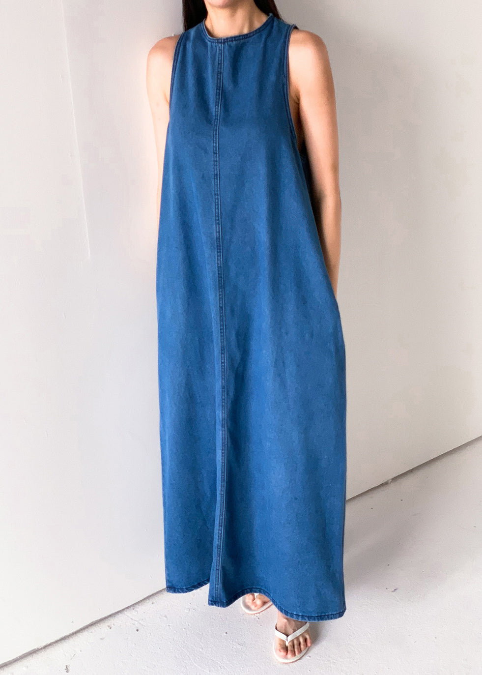 Blue Pockets French Dresses Up Lace Denim Sleeveless Long