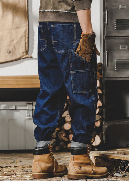 French Blue Pockets High Waist Denim Men Harem Pants Spring RM030