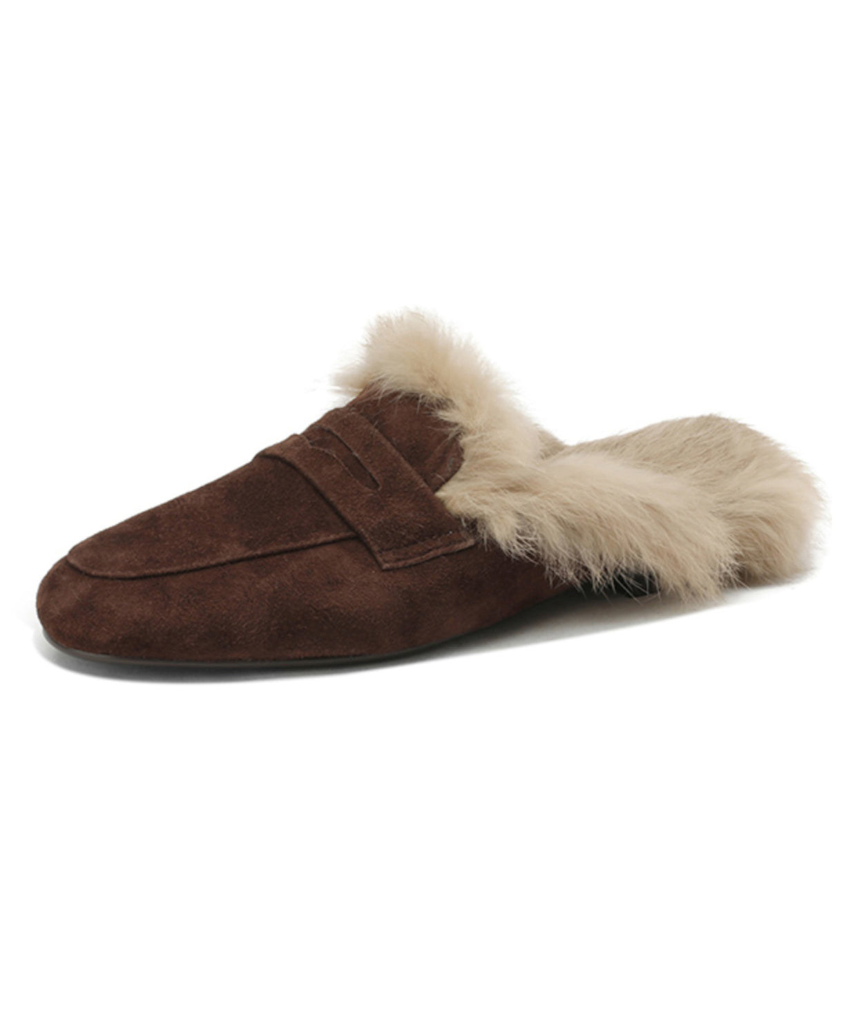 Chaussons en daim marron français doublés de laine YC011