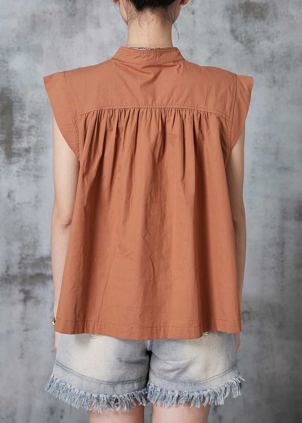 French Caramel Stand Collar Cotton Tank AL1004