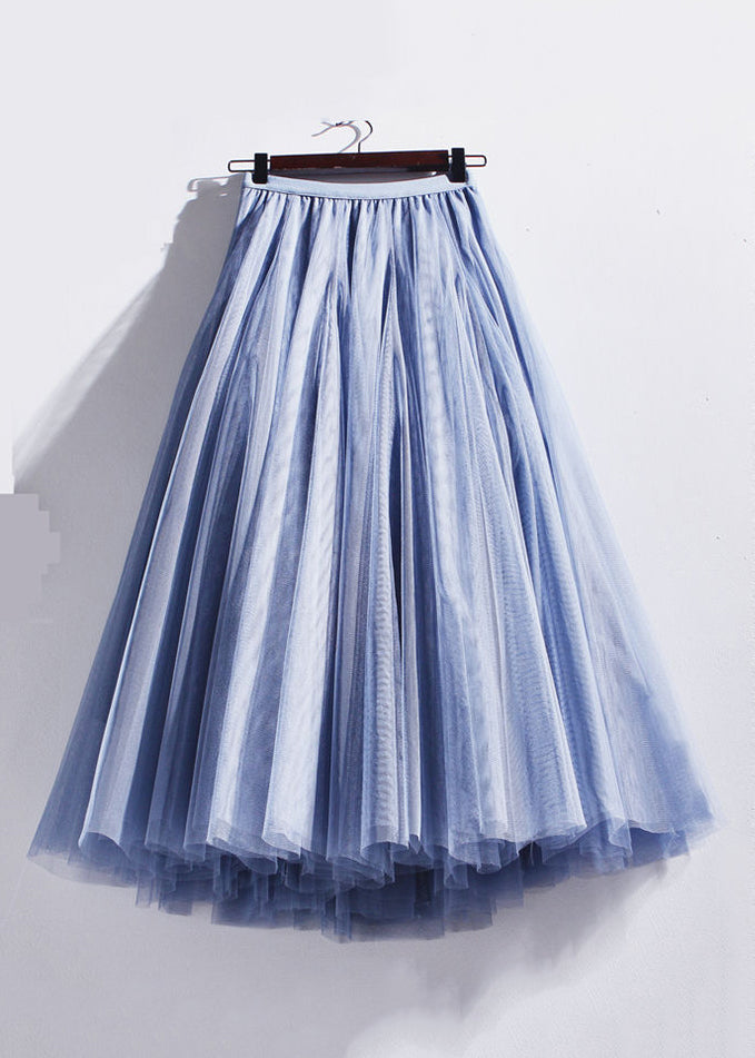 French Coffee Wrinkled Elastic Waist Tulle Skirts Summer Ada Fashion