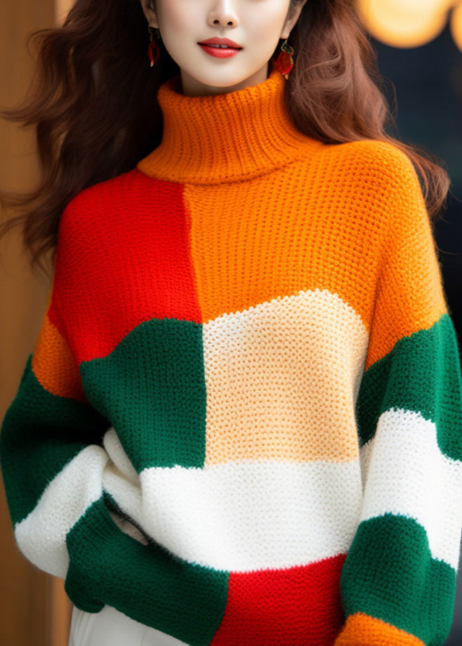 French Colorblock Turtleneck Cozy Knit Sweater Winter WK012