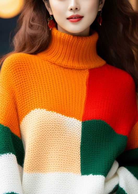 French Colorblock Turtleneck Cozy Knit Sweater Winter WK012