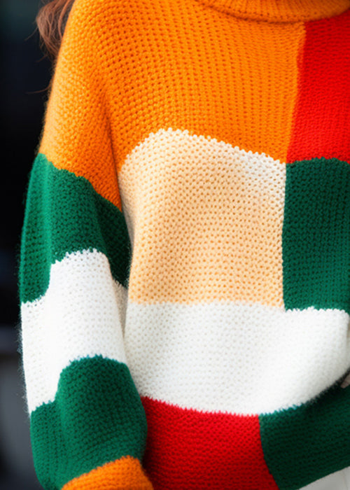 French Colorblock Turtleneck Cozy Knit Sweater Winter WK012