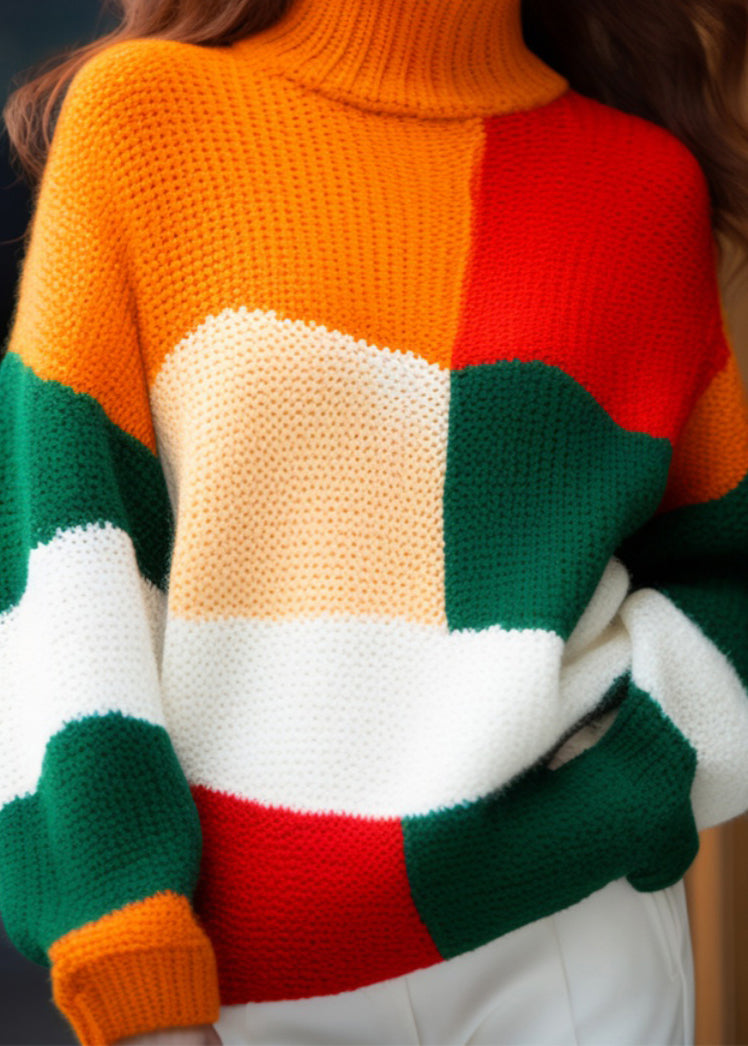 French Colorblock Turtleneck Cozy Knit Sweater Winter WK012