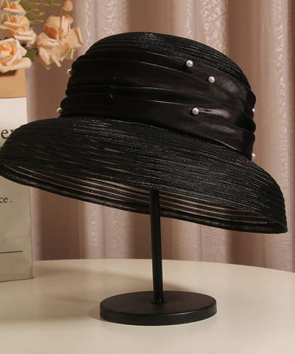 French Elegant Black Tulle Nail Bead Bucket Hat Summer II046