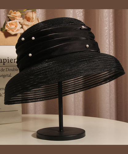 French Elegant Black Tulle Nail Bead Bucket Hat Summer II046