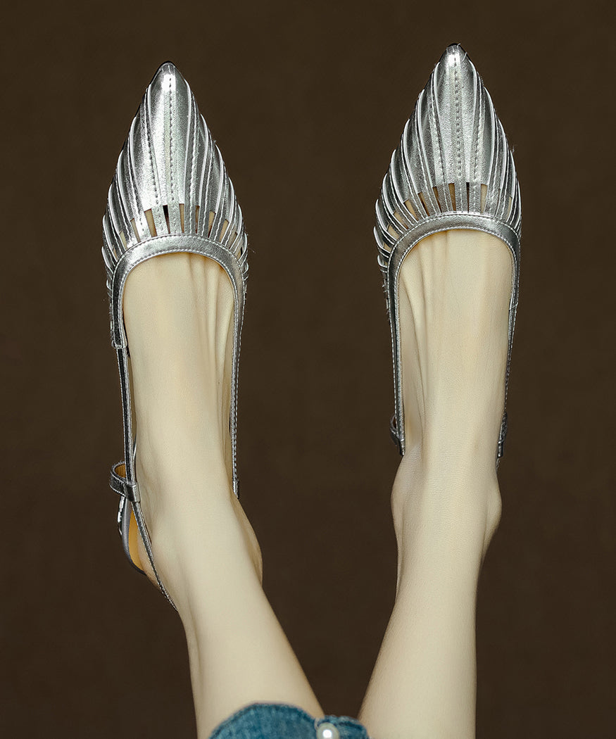 Sandales pointues en cuir de vache doré à bout épais et creux