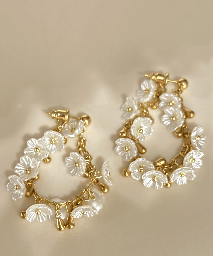 Gold Earrings Copper Floral Overgild French Hoop Tassel