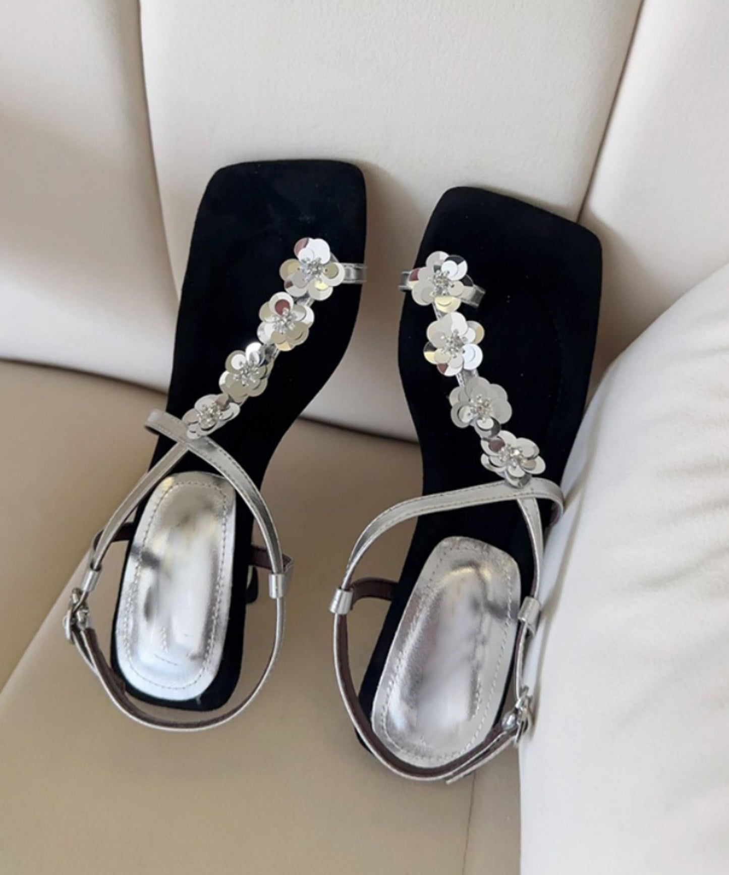 Wedge Sandals Leather Gold Faux French Heels Floral