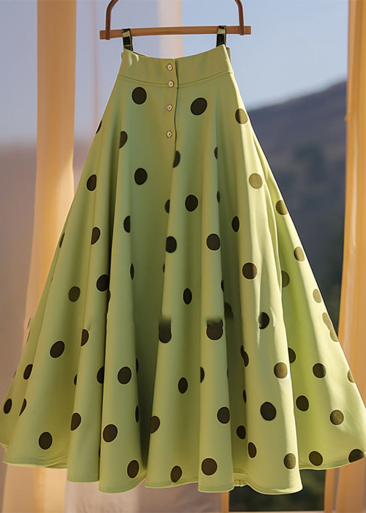 Grüner französischer Rock mit Punktmuster, Sommerlinie, Chiffon