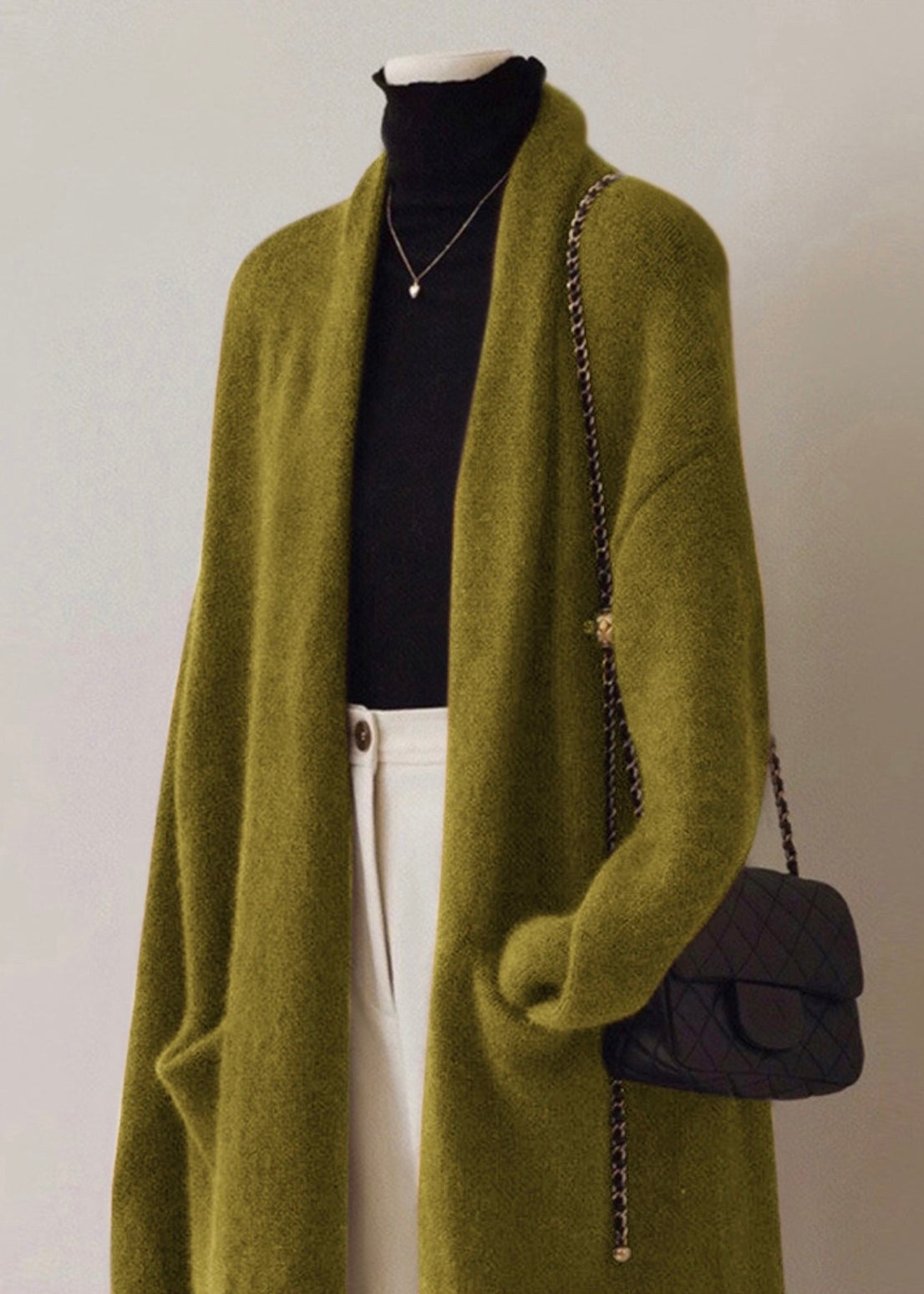 Cardigan en laine vert français à col en V et poches Automne RS046