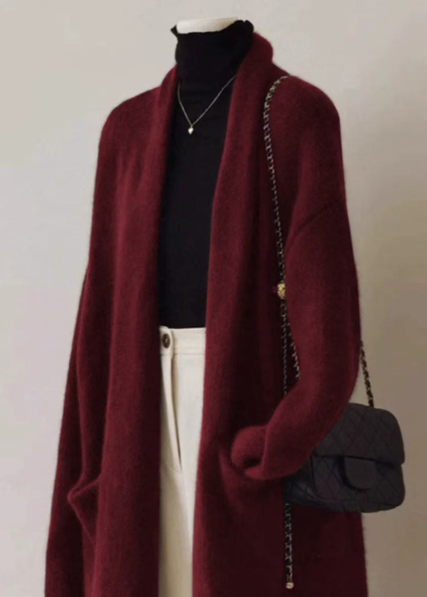 Cardigan en laine vert français à col en V et poches Automne RS046