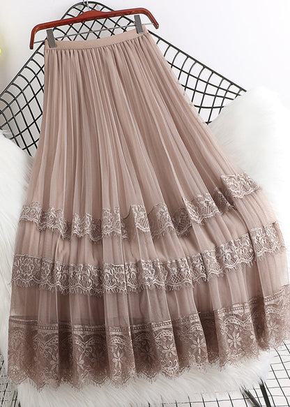 Jupe en tulle froissée en patchwork de dentelle grise française Printemps QQ1041