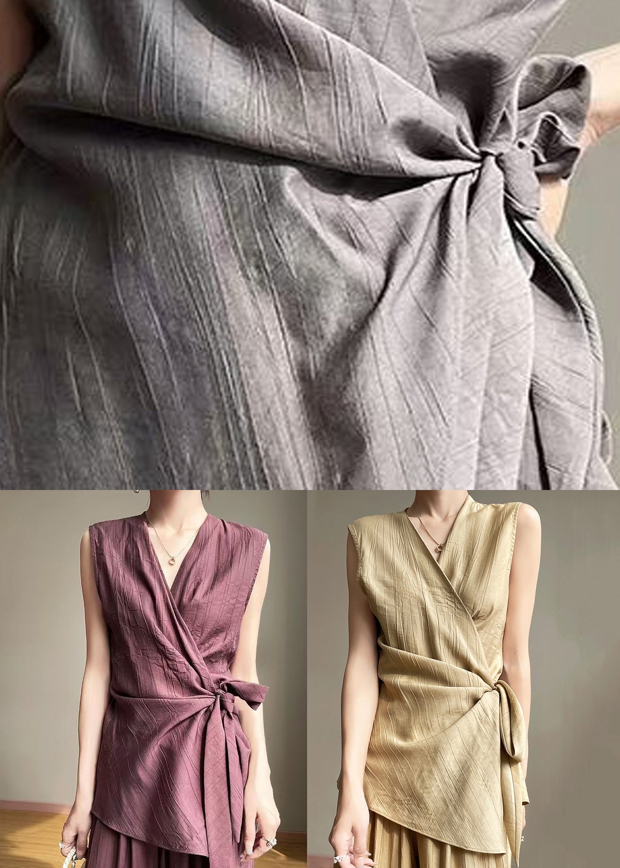 Grey Up Cotton Shirt French Lace Sleeveless Neck V