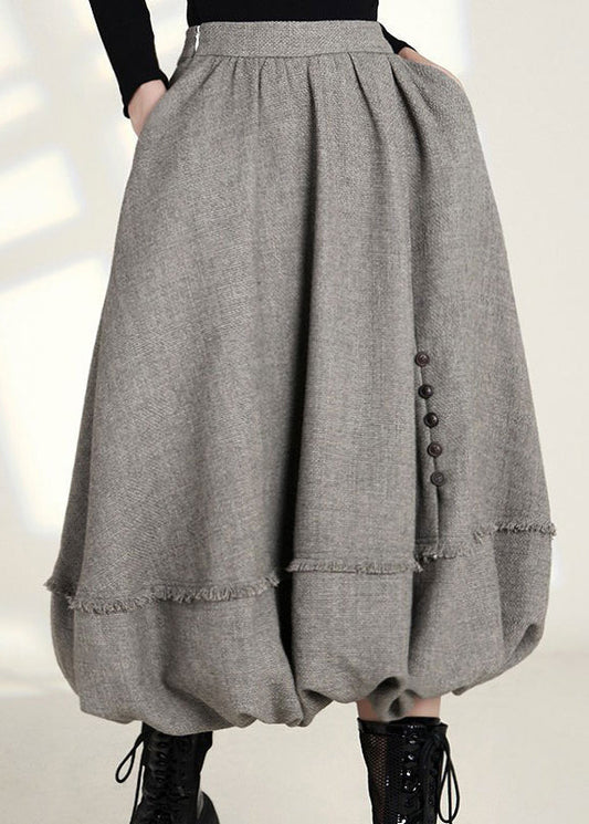 French Grey Zippered Pockets High Waist Cotton Skirts Spring AS1006 Ada Fashion