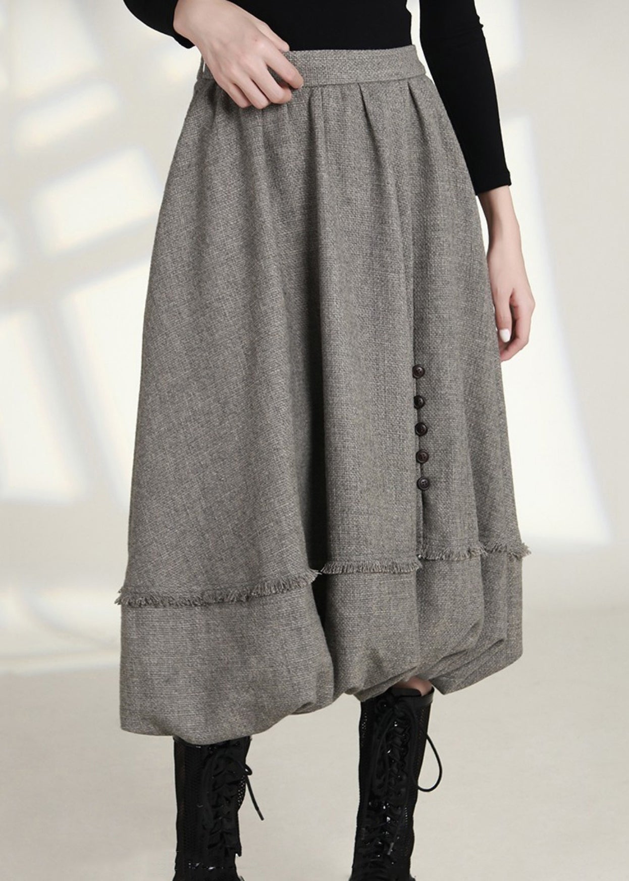 French Grey Zippered Pockets High Waist Cotton Skirts Spring AS1006 Ada Fashion