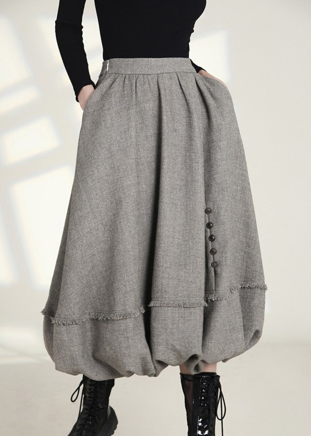 French Grey Zippered Pockets High Waist Cotton Skirts Spring AS1006 Ada Fashion