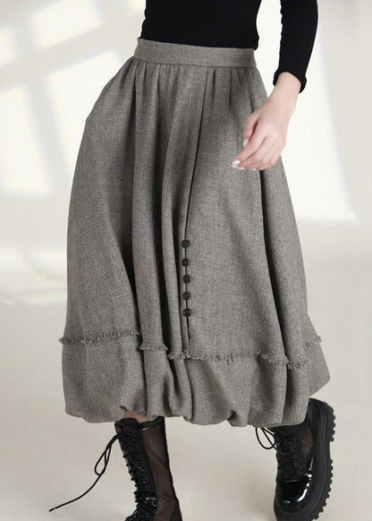 French Grey Zippered Pockets High Waist Cotton Skirts Spring AS1006 Ada Fashion