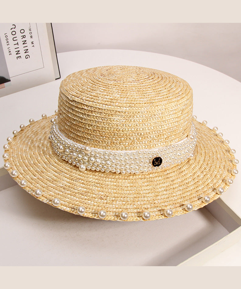 Handmade Hat Pearl Woven Vacation French Straw