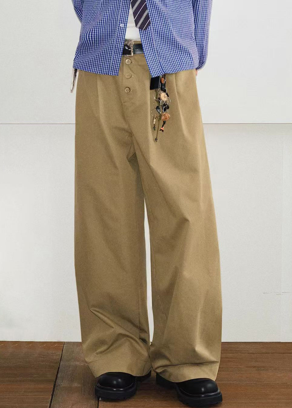 Button Khaki Mens Pockets Summer French Pants Solid Cotton