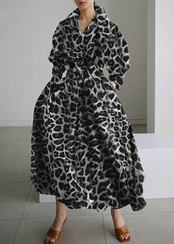 Robe de printemps en coton léopard à ourlet français et imprimé Exra pour les vacances, grande taille