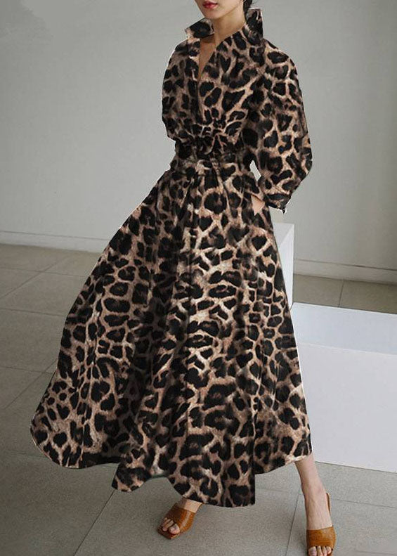 Robe de printemps en coton léopard à ourlet français et imprimé Exra pour les vacances, grande taille