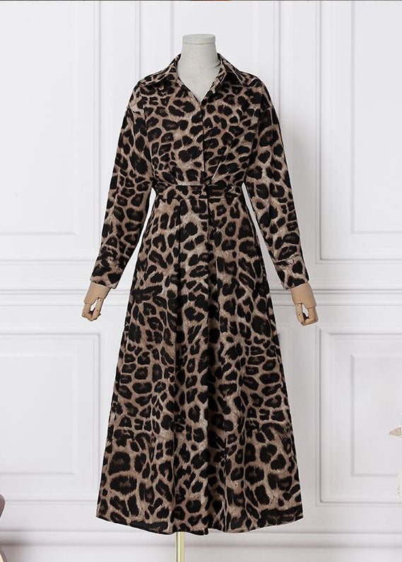 Robe de printemps en coton léopard à ourlet français et imprimé Exra pour les vacances, grande taille