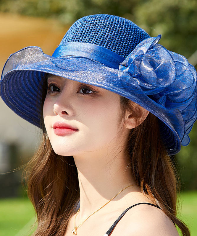 French Navy Organza Lace Breathable Bucket Hat Summer YU1023