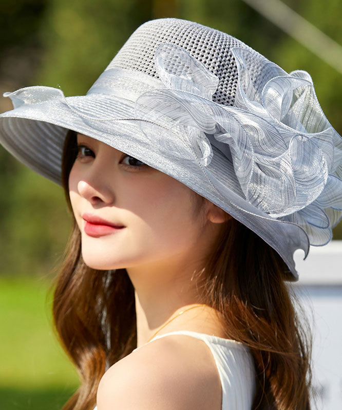 French Navy Organza Lace Breathable Bucket Hat Summer YU1023