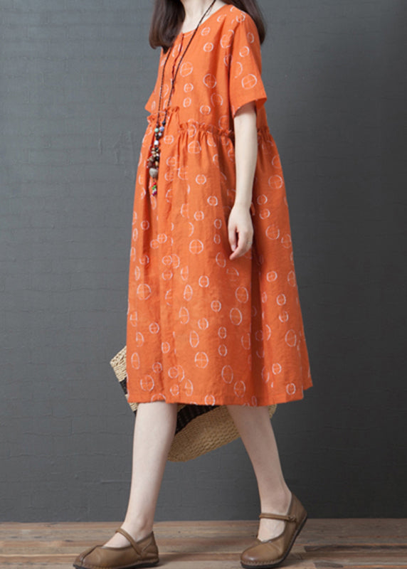 Robe longue à pois orange à manches courtes VB1028