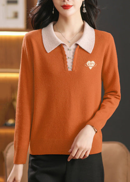 French Orange Peter Pan Collar Zircon Wool Knit Sweaters Winter WL006