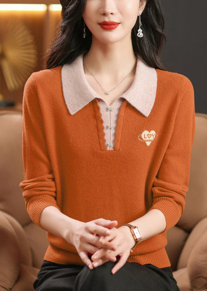 French Orange Peter Pan Collar Zircon Wool Knit Sweaters Winter WL006