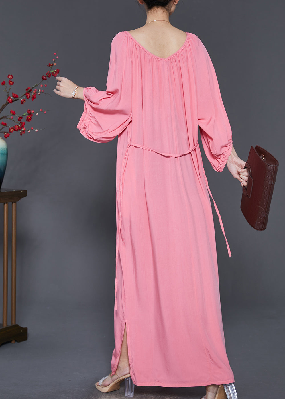 Robe longue oversize en coton rose français Printemps SD1047