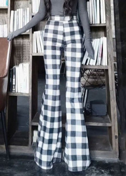 French Plaid High Waist Cotton Flared Trousers Spring ZL031