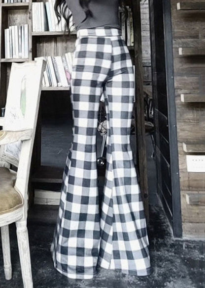 French Plaid High Waist Cotton Flared Trousers Spring ZL031