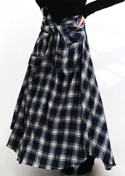 French Plaid Lace Up Button Elastic Waist Cotton Skirt Spring Ada Fashion