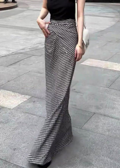 French Plaid Lace Up High Waist Cotton Maxi Skirts Summer QV055