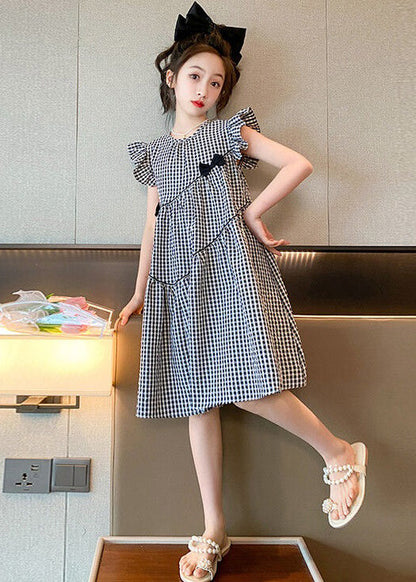 French Plaid O-Neck Patchwork Cotton Girls Dresses Summer TT005