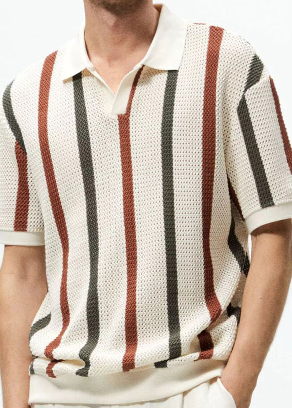 Summer Tees Men Out French Knit Hollow Rainbow Graphic Striped